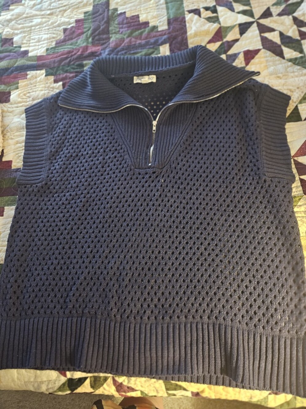She + Sky Navy Textured Half-Zip Pullover Vest